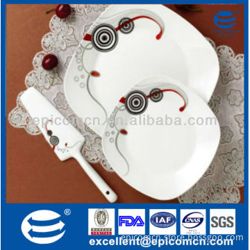 high quality 8pcs super white square ceramic dinner plate with cake server